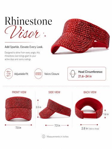 Women Shiny Rhinestone Bling Sun Visor Adjustable Tennis Beach Ponytail Hat - color: Red Hat+red Rhinestone