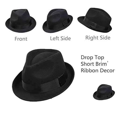 Home Prefer Men's Wool Felt Winter Hat Short Brim Fedora Hat - color: Black, size: 7 3/8