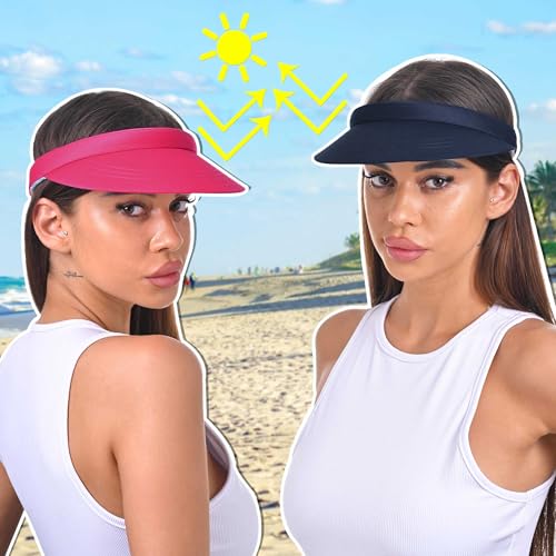 3 Pack Sports Sun Visor Hat Women Men Adjustable Clip On Visors Outdoor Golf Beach Cap - color: Grey, Navy, Rose Red