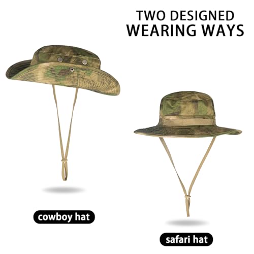 Sun Hats for Men Women Bucket Hat UPF 50+ Boonie Fishing Safari Hat - color: Green Ruin