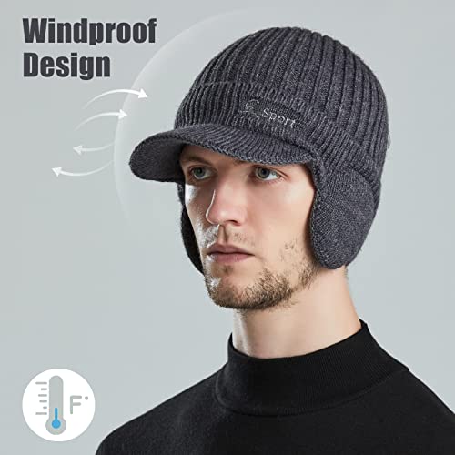BAVST Hat for Men Knitted Beanie Women Winter Hats Men’s Stretchy Caps Outdoor Beanies Fleece Lined Ear Warmer - color: C-dark Grey