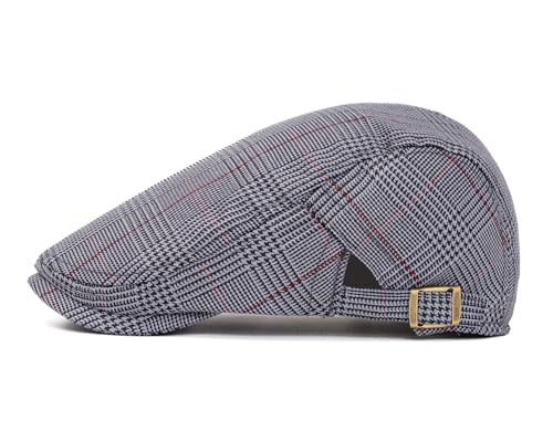 Cotton Newsboy Cap,Breathable Ivy Gatsby Cabbie Beret Hat for Men's Women Driving Hunting Golf - color: Checkered Light Grey
