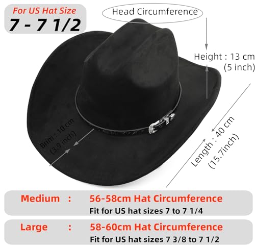 Big Cowboy Hat for Women Men Wide Brim Cowgirls Beach Cattleman Western Cowboys Hat - color: Black, size: Medium