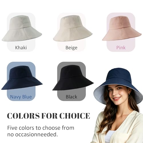 Womens Wide Brim Sun Hat UPF 50+ Foldable Bucket for Beach Travel - color: Navy Blue1