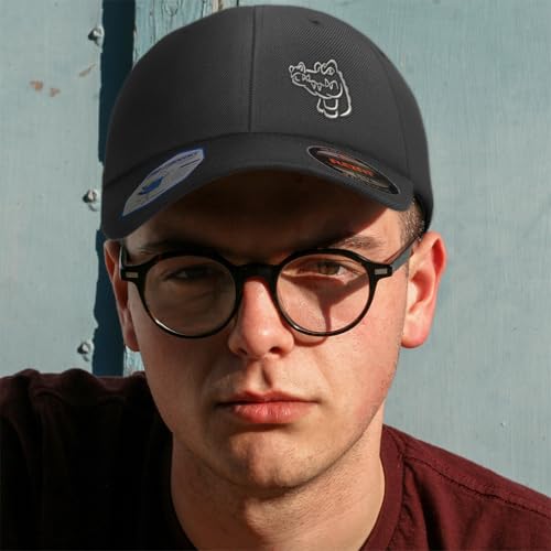 Flexfit Left Side Panel Gator Head Outline Embroidery Hats for Men & Women - color: Dark Navy Design Only, size: Large-X-Large