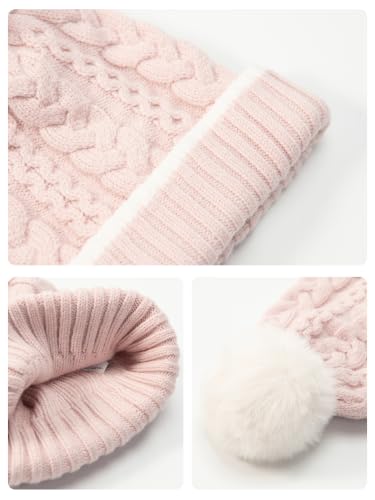 2 Pack Kids Winter Warm Beanie & Mittens Set, Soft Cable Knit Hat for Children's Toddler Baby, Cozy Cap & Gloves Pink - color: Pink, size: Medium