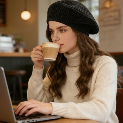 Peicees 2 Pcs Crochet Beret Hat for Women Knitted Beanie Fashion French Artist Hat Painter Cap Thin Soft Lightweight Elastic - color: Grey+white