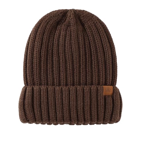 Home Prefer Mens Winter Hat Wool Fleece Lined Knit Beanie Hat Warm Stocking Caps - color: Chestnut Brown