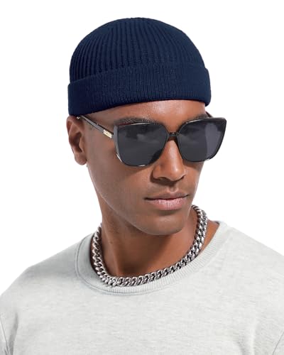 Short Beanie for Men Women, Wool Knit Cuff Winter Fisherman Hats - color: 1pcs-navy Blue