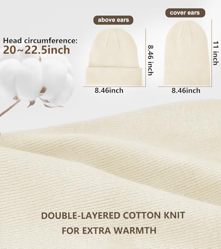 100% Cotton Beanie for Women Men Soft Knit Beanies Warm Winter Hat - color: Beige