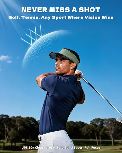 Transparent Sun Visor Hat for Women Men - UPF 50+ Clear Brim Adjustable Drawstring for Golf Tennis Pickleball - color: Sage Green