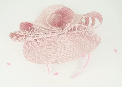 Kentucky Derby Fascinators for Women High Tea Party Hat Wedding Cocktail Flower Headware with Mesh and Feathers - color: Z-pink