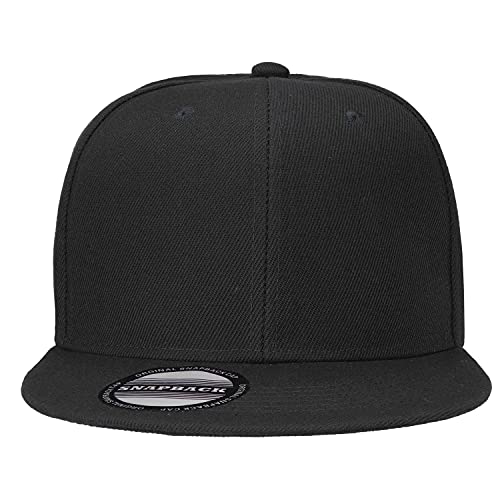 Classic Snapback Hat Cap Hip Hop Style Flat Bill Blank Solid Color Adjustable Size - color: 2pcs Black & Black