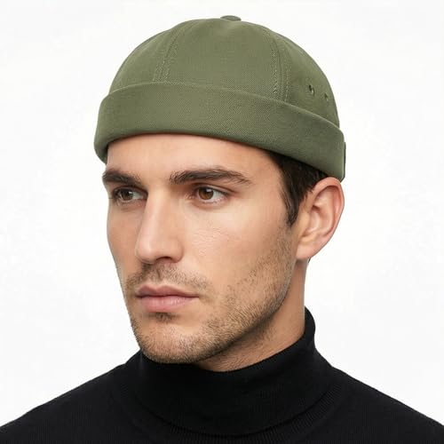 Initlove Mens Brimless Docker Hat Vintage Sailor Hat Skullcap Beanie Cap - color: G Green