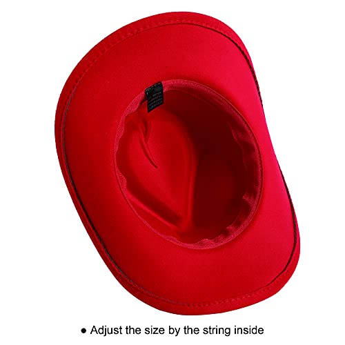 Lanzom Women Men Felt Wide Brim Western Cowboy Hats Belt Buckle Panama Hat - color: Red, size: Large-X-Large