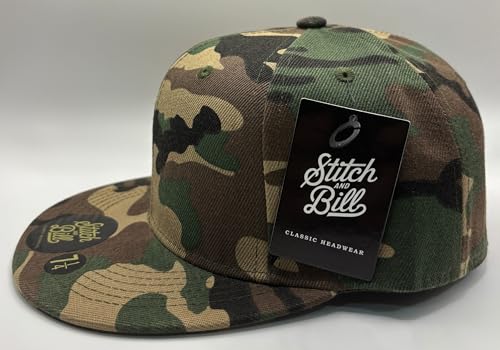 Premium Fitted Flat Brim Hat Mens Baseball Cap True to Size Timeless Street Urban Style 10 Sizes Multiple Colors - color: Green Camo, size: 7 1/2