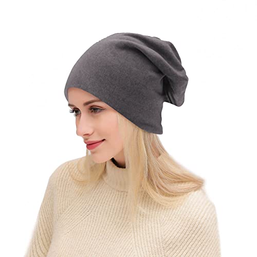 UTTPLL Unisex Baggy Cotton Beanies Lightweight Hip-Hop Soft Slouchy Stretch Beanie Hat Chemo Caps for Men Women - color: Dark Grey