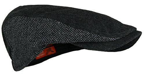 Wonderful Fashion Men's Herringbone Wool Tweed Newsboy IVY Cabbie Driving Hat - color: Twotone-dk.grey