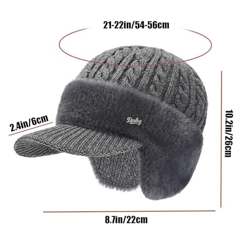 Winter Beanie Hat for Men, Mens Brim Hats with Ear Flaps, Cold Shield Fleece Lined Knit for Men Women - color: Gray