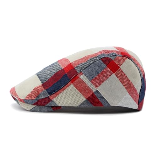 2 Pack Men's Plaid Cotton Flat Newsboy Ivy Cabbie Golf Gatsby Cap Hat - color: Rb12