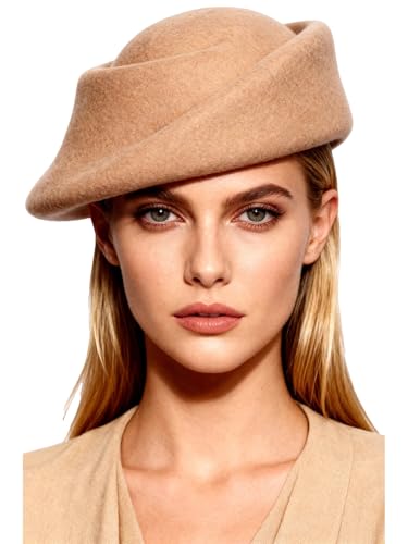 Small Top Hats for Women Elegant Winter Vintage Beret Wool Felt Fedoras Ladies Luxury Wedding and Church Cap Female - color: Camel