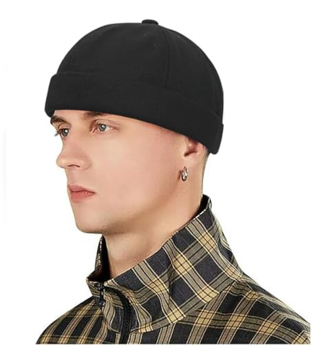 DIYDECAL 3 Pack Mens Brimless Skullcap Sailor Docker Cap Rolled Cuff Retro Beanie Hat - color: Black+beige+red