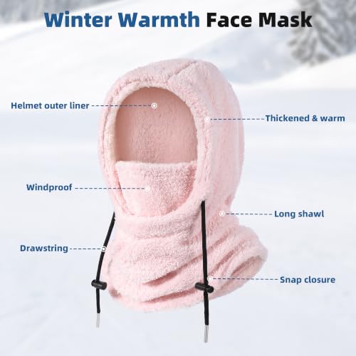 Ski Mask Balalclava Windproof Face Mask Warm Fleece Neck Cover for Cold Weather Helmet Hood for Men & Women - color: B03-pink