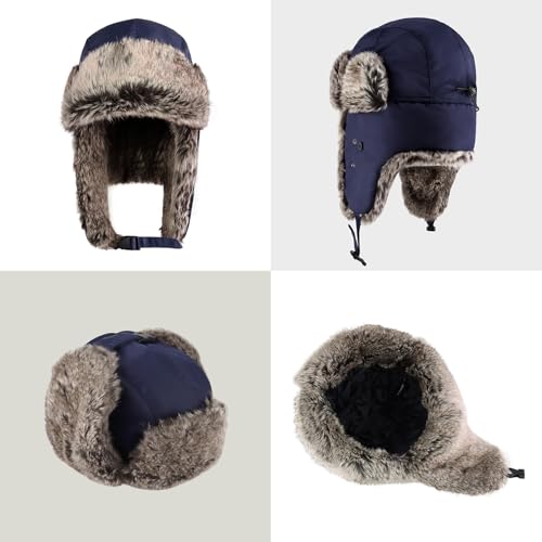 Waterproof Winter Trapper Ushanka Hat Ear Flap Chin Strap, Russian Style - color: Arctic (Navy)