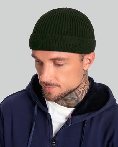 ROYBENS Swag Wool Short Beanie for Men Women, Fleece Lined Warm Winter Hat - color: 1pcs- Army Green
