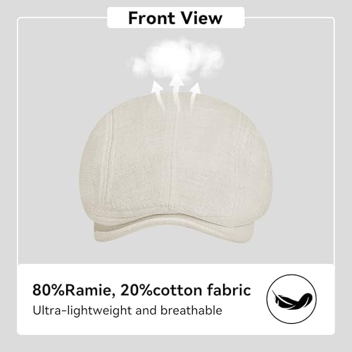 Flat Ivy Newsboy Cap for Men Classic Ramie Irish Cabbie Driving Hunting Summer Sun Hat - color: Beige, size: Large