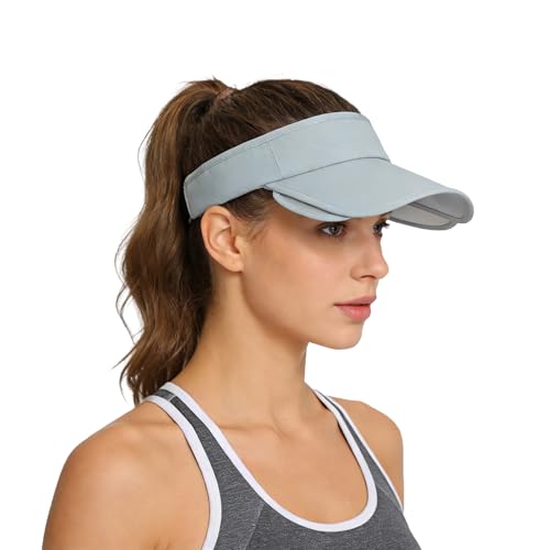 Adjustable Summer Sun Visor Hat Retractable Brim Empty Top Golf Cap Adult Teens UV Protection Beach Tennis Sports Hat - color: Light Grey