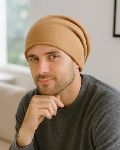 Zylioo XXL Slouchy Beanie for Big Heads Women,Lightweight Stretch Knit Hat - color: Khaki