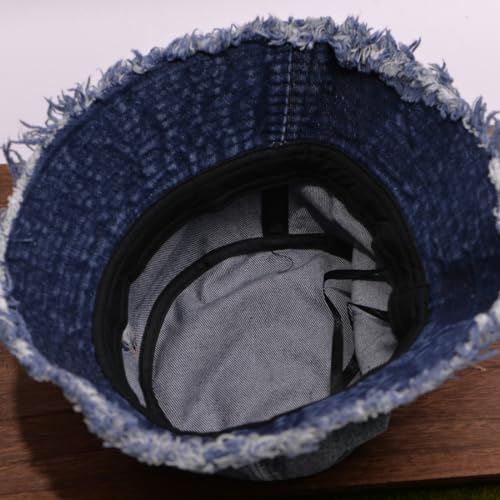 Cotton Denim Distressed Bucket Hat, Sun Hat, Hat for Men and Women - color: Blu29