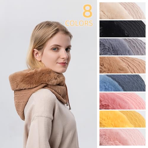 Womens Winter Hats, Warm Hooded Scarf Hat for Women, Fleece Beanie Hat with Drawstring, Balaclava Knit Skull Cap - color: Khaki