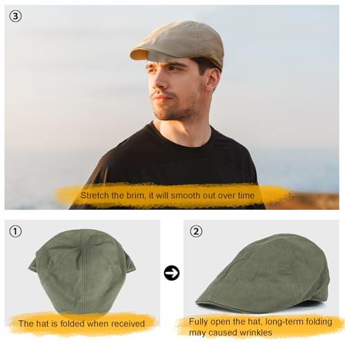 BOTVELA Men Cotton Ivy Irish Gatsby Cabbie Newsboy Cap - color: Army Green, size: 7 3/4