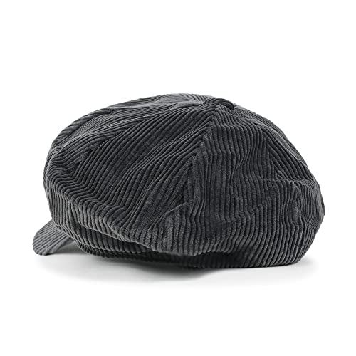 ililily Washed Cotton Newsboy Cabbie Cap Corduroy Duck Bill Flat Hunting Hat - color: Dark Grey - New