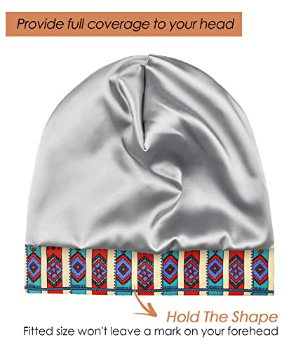 Adjustable Satin Lined Sleep Cap for Dreadlocks Curly Hair Large Head-Stay On Overnight - color: Yellow Blue