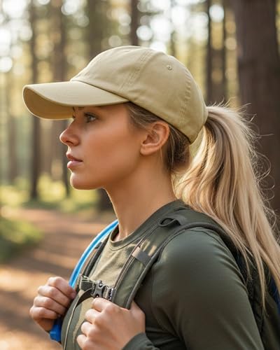 Lvaiz Womens Satin Lined Baseball Cap Washed Cotton Adjustable Dad Hat - color: Khaki