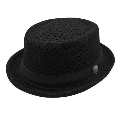 Mesh Fedora Hat for Men Breathable Pork Pie Jazz Trilby Hat Lightweight Short Brim Summer Sun Hat for Beach Travel Party - color: Black