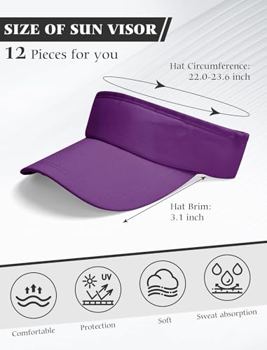 12 Pack Sun Visor Hats Softball Adjustable Cap Sun Protection for Women Men - color: Purple