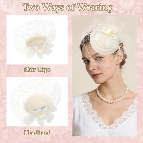 Ondder Tea Party Fascinator Hat for Women Clip and Headband for Tea Party, Wedding, Church and Cocktail Events - color: Color4-beige