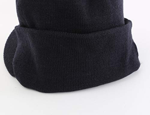 Home Prefer Men's Winter Beanie Hat with Brim Warm Double Knit Cuff Beanie Cap Watch Radar Hat - color: Navy Blue