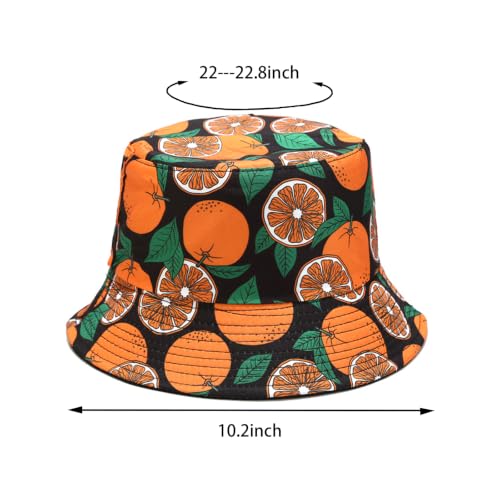 Bucket Hat for Women Men, Cotton Reversible Double Side Wear Sun Hats Beach Fisherman Hat - color: Orange