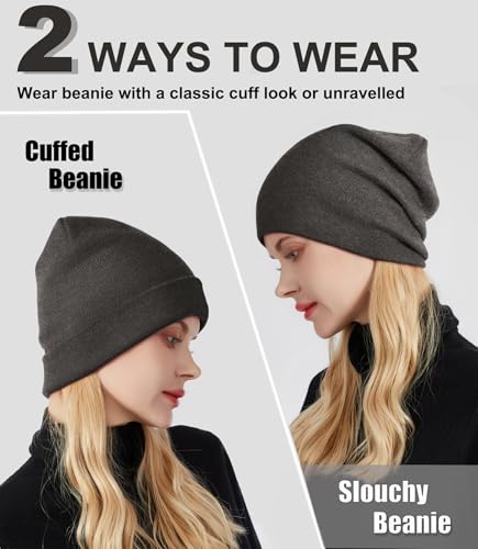 Womens Satin Lined Beanie Wool Silk Lining Slouchy Warm Skull Cap - color: 1pcs Dark Gray