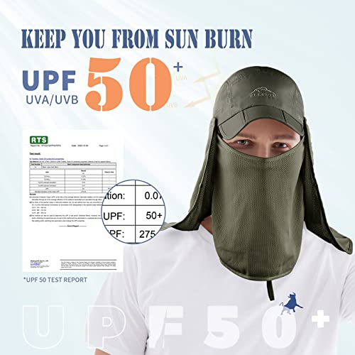 Outdoor Sun Hat for Men Women UPF 50+ Fishing UV Hat with Neck Flap Face Cover for Sun Protection - color: Army Green