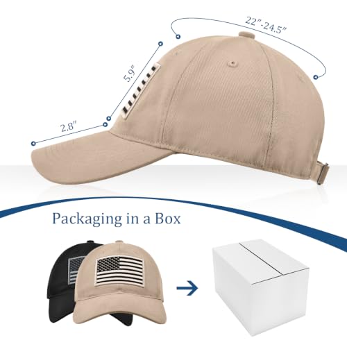 2 Pack American Flag Hats, Patriotic Adjustable Baseball Caps, Low Profile USA Dad Hats for Men Women Daily Wear - color: Black & Khaki