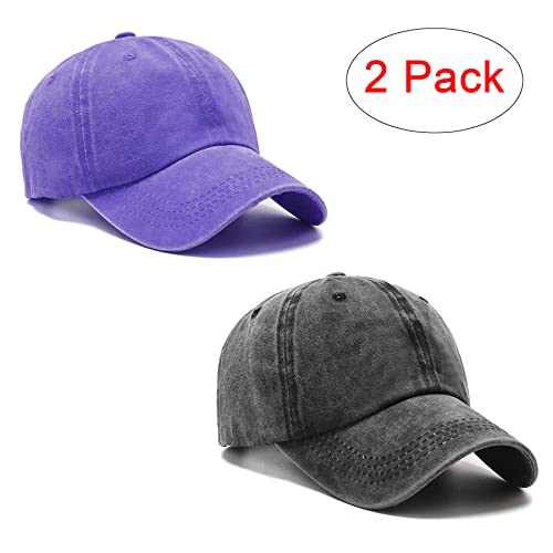 PFFY 2 Packs Vintage Washed Distressed Baseball Cap Dad Hat for Men Women - color: Black+purple