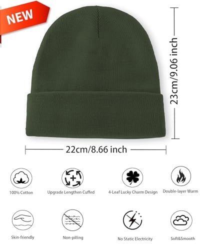 100% Cotton Beanie Lengthen Cuffed Beanies Knit Winter Hats Unisex - color: 1-olive Green