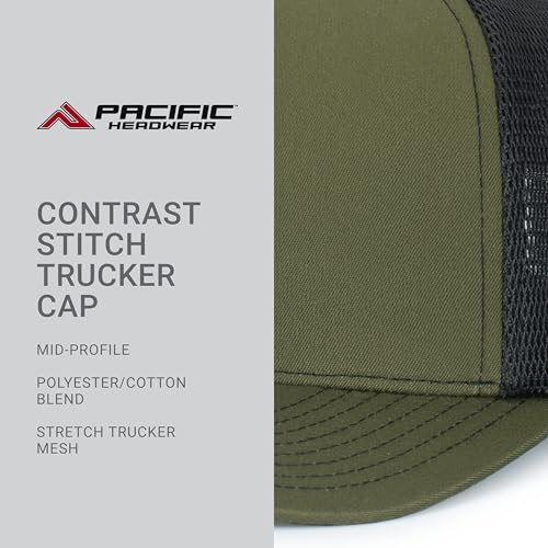 Pacific Headwear Contrast Stitch Trucker Pacflex Snapback Cap - color: Moss/Lt Charcoal/Moss
