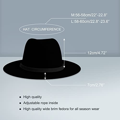 Wide Brim Fedora Hats for Women Mens Felt Fedora Hats With Belt Buckle - color: 1-1black-red, size: Large-X-Large